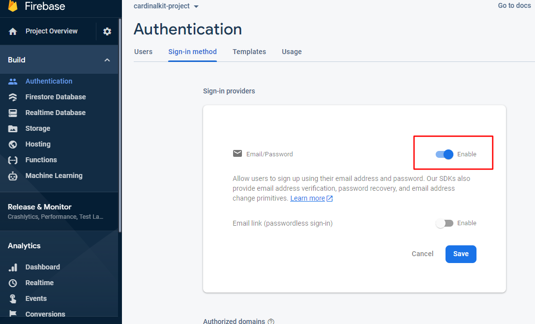Email/Password Authentication Setup Step 3